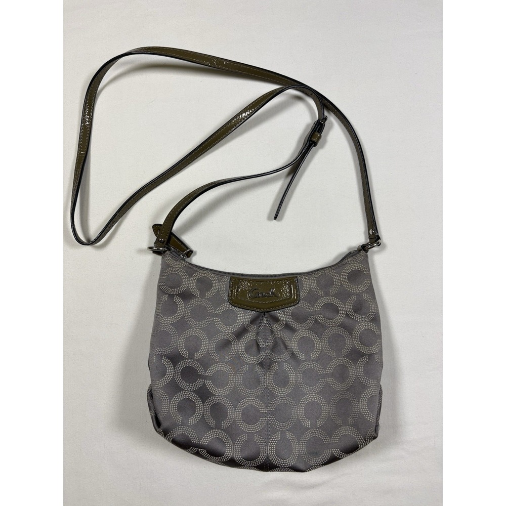 COACH Optic C Signature Dotted Crossbody Swingpack Gray Olive Green Jacquard